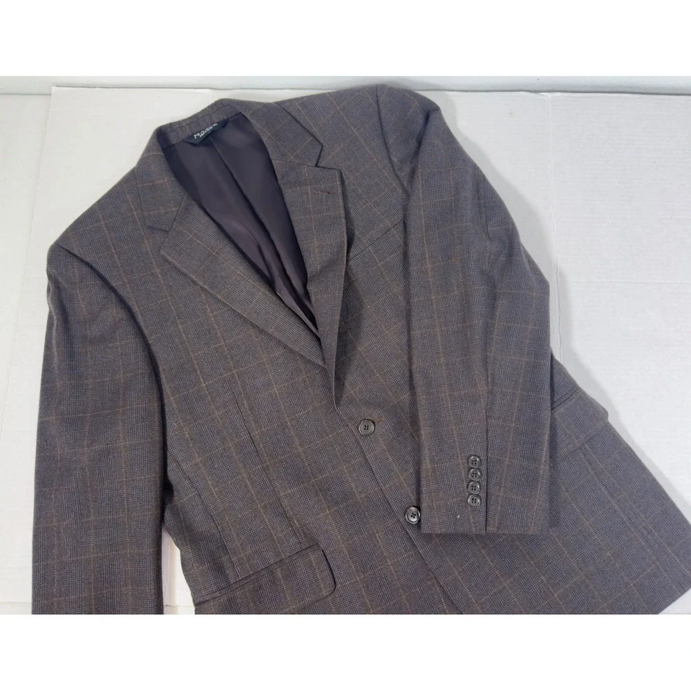 Jos A Bank Signature Collection Blazer‎ Mens 42R Brown Blue Glen Plaid 100% Wool